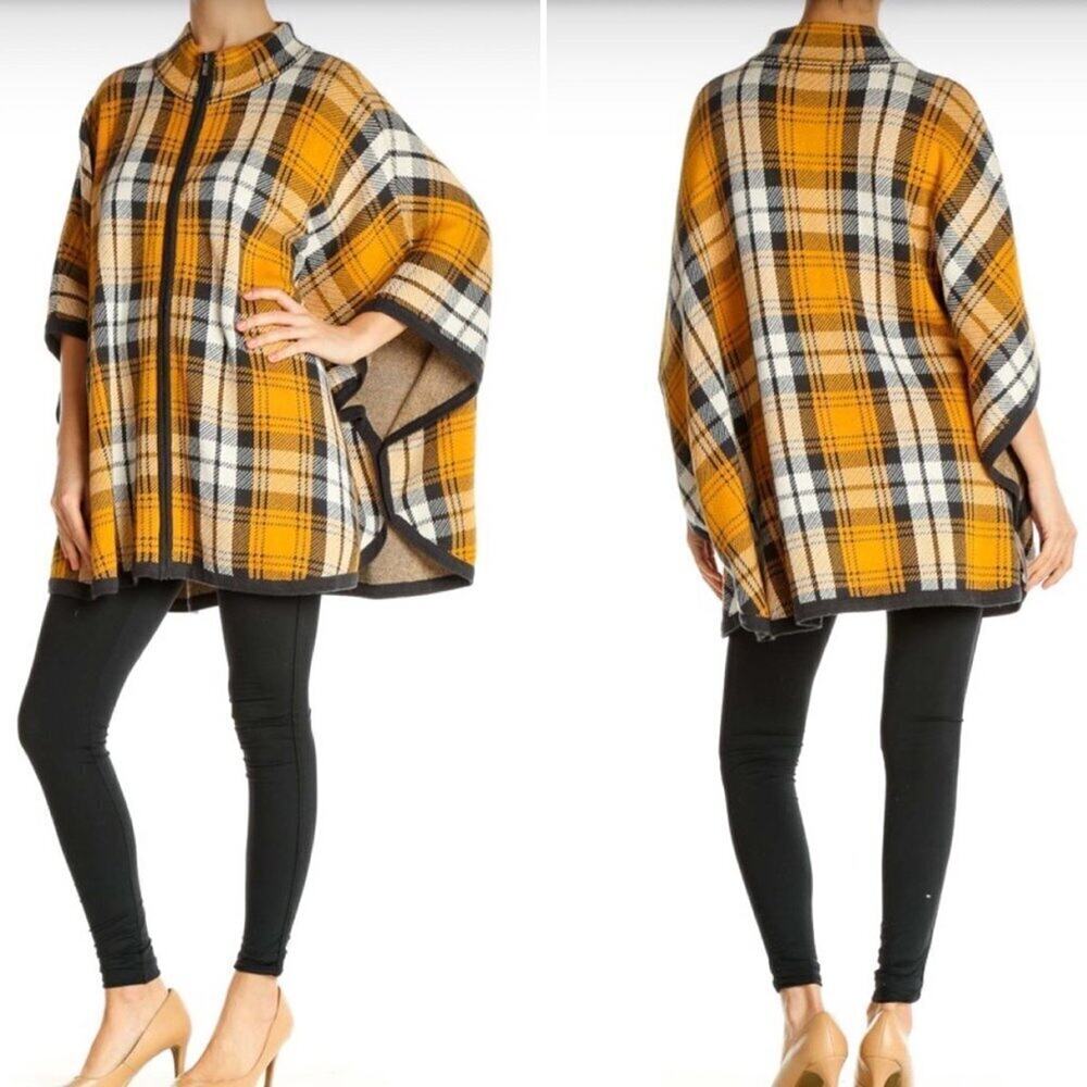 Jones New York Plaid Full Zip Poncho Cardigan Size 2XL